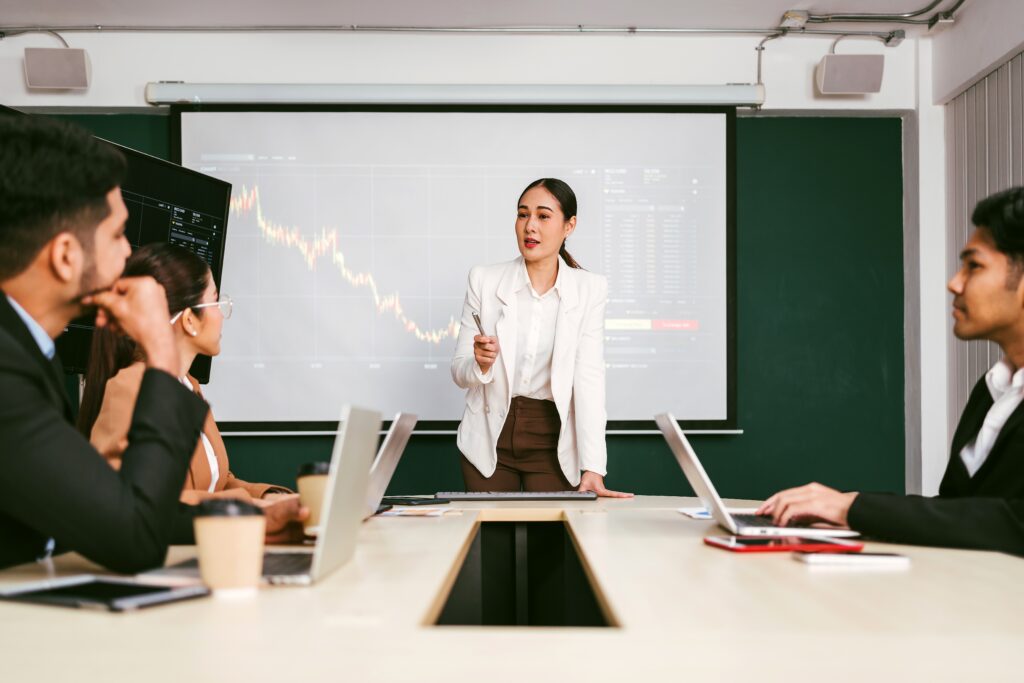 confident leader showcasing business management skills